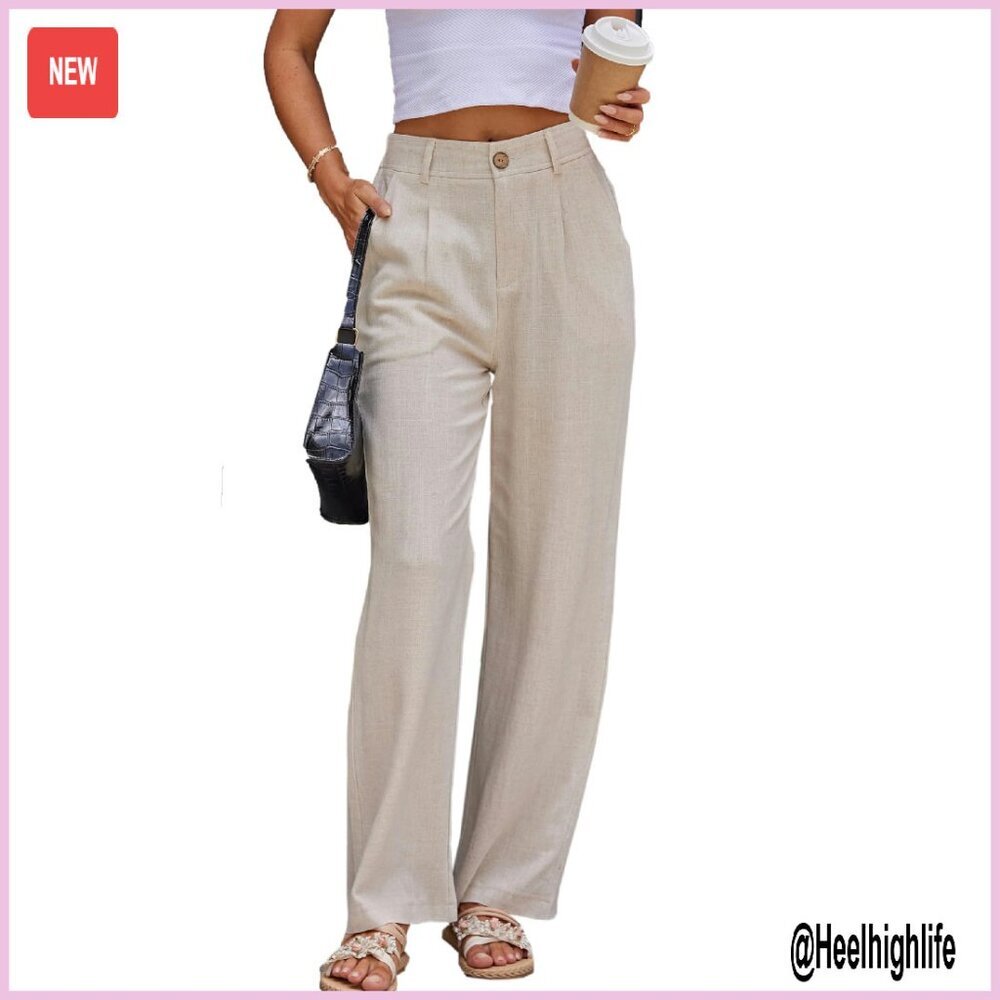 Linen Wide Leg Pants for Women - Work Casual Summer Trousers